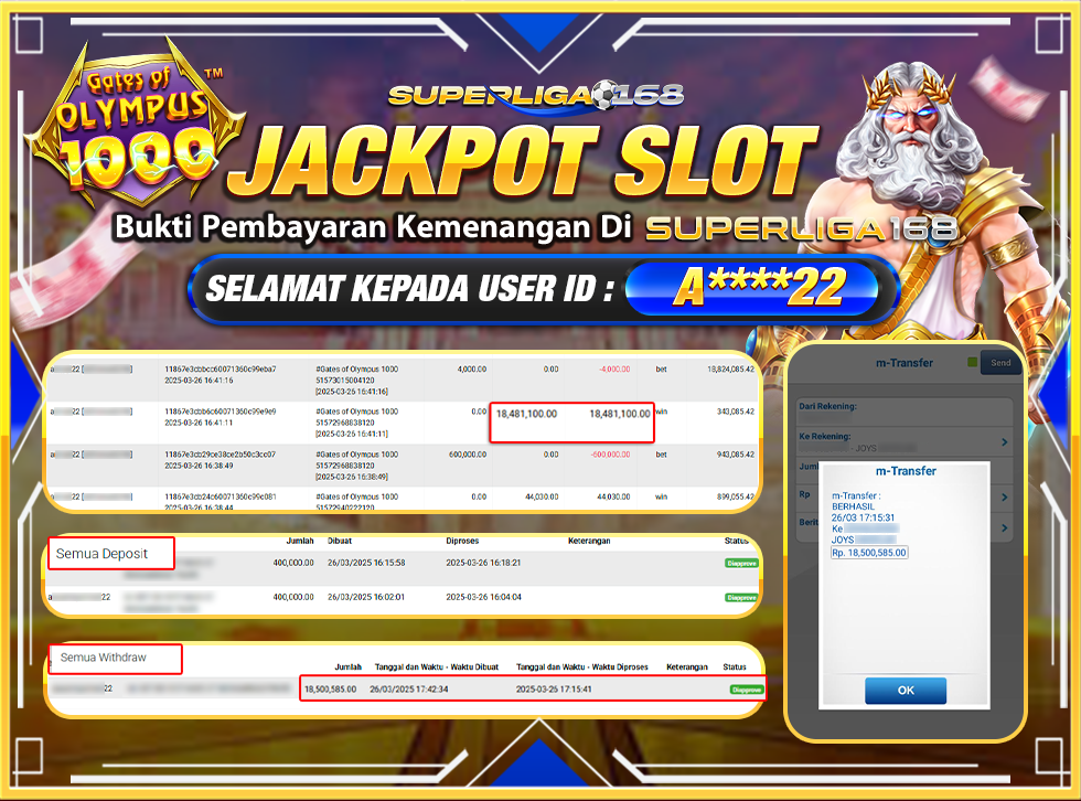 SUPERLIGA168 JACKPOT GATES OF OLYMPUS 1000  Rp.18.500.585,- LUNAS
